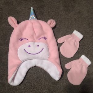 *6 for $10!* Pastel Pink Unicorn Hat & Mittens Set Holographic